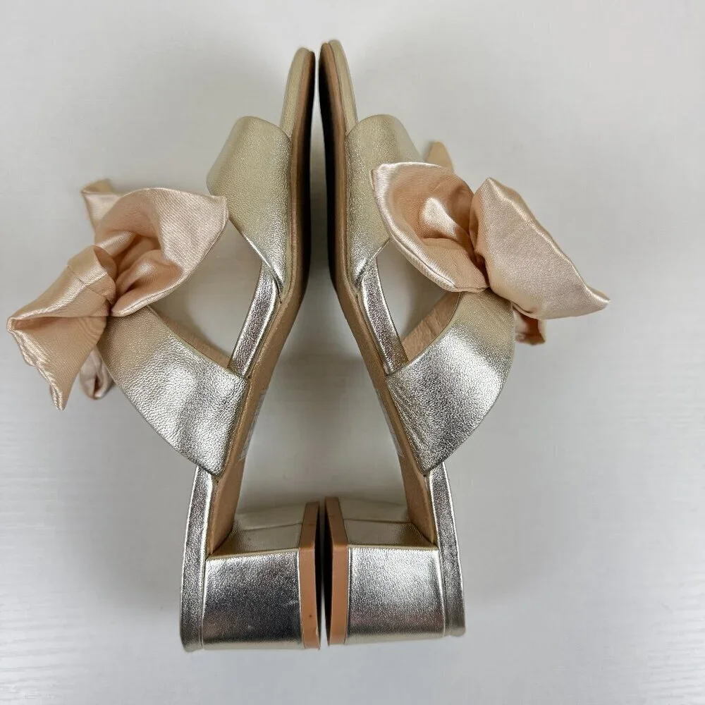 Like New Jack Rogers Heidi Mid Dress Heels Bow Strappy Gold Conquette